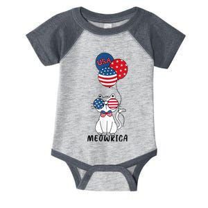 Patriotic Cat Meowica 4th Of July Funny Kitten Lover Infant Baby Jersey Bodysuit