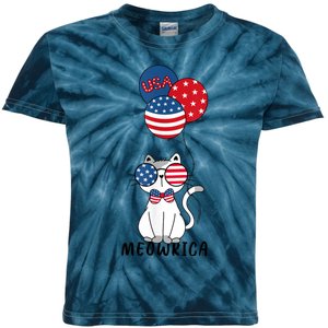 Patriotic Cat Meowica 4th Of July Funny Kitten Lover Kids Tie-Dye T-Shirt