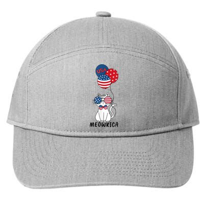 Patriotic Cat Meowica 4th Of July Funny Kitten Lover 7-Panel Snapback Hat