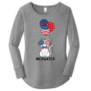 Patriotic Cat Meowica 4th Of July Funny Kitten Lover Women's Perfect Tri Tunic Long Sleeve Shirt