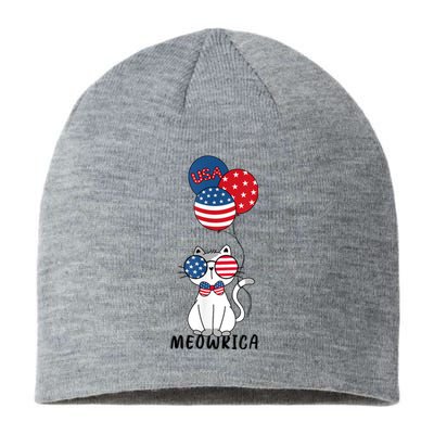 Patriotic Cat Meowica 4th Of July Funny Kitten Lover Sustainable Beanie