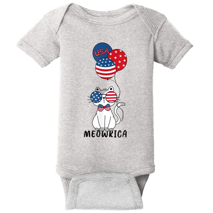 Patriotic Cat Meowica 4th Of July Funny Kitten Lover Baby Bodysuit