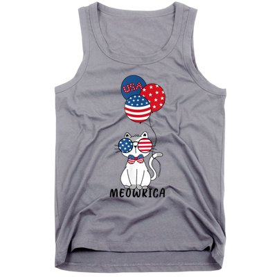 Patriotic Cat Meowica 4th Of July Funny Kitten Lover Tank Top