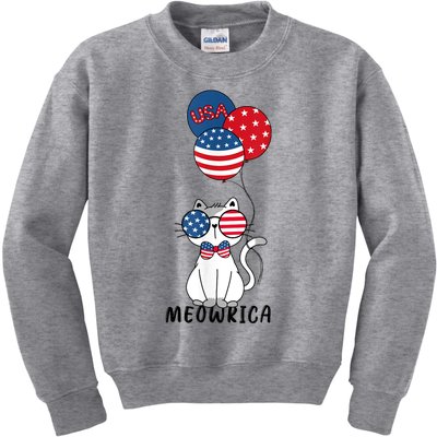 Patriotic Cat Meowica 4th Of July Funny Kitten Lover Kids Sweatshirt