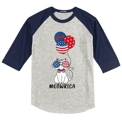 Patriotic Cat Meowica 4th Of July Funny Kitten Lover Kids Colorblock Raglan Jersey