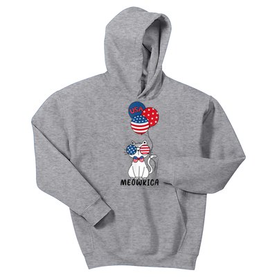 Patriotic Cat Meowica 4th Of July Funny Kitten Lover Kids Hoodie