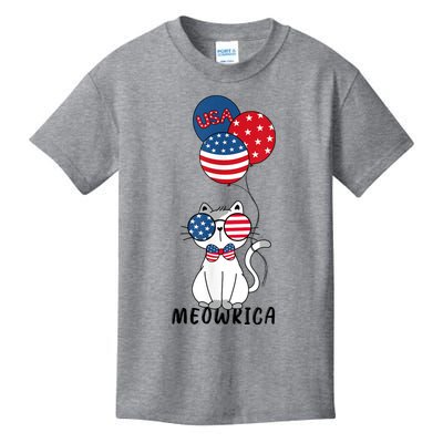 Patriotic Cat Meowica 4th Of July Funny Kitten Lover Kids T-Shirt