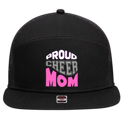 Proud Cheer Mom Squad Tryouts Pom Poms Megaphone Novelty Funny Gift 7 Panel Mesh Trucker Snapback Hat