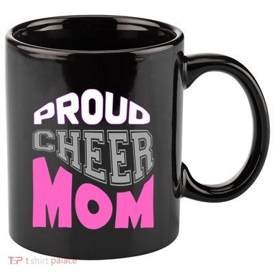 Proud Cheer Mom Squad Tryouts Pom Poms Megaphone Novelty Funny Gift 11oz C Handle Ceramic Mug