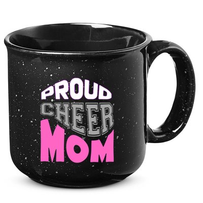 Proud Cheer Mom Squad Tryouts Pom Poms Megaphone Novelty Funny Gift 15oz Campfire Ceramic Mug