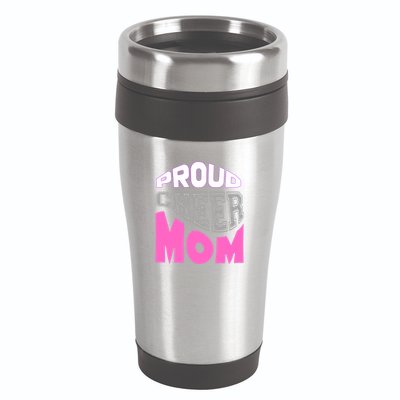 Proud Cheer Mom Squad Tryouts Pom Poms Megaphone Novelty Funny Gift 16oz Travel Tumbler