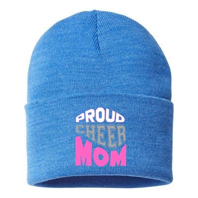 Proud Cheer Mom Squad Tryouts Pom Poms Megaphone Novelty Funny Gift Sustainable Knit Beanie