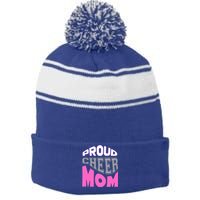 Proud Cheer Mom Squad Tryouts Pom Poms Megaphone Novelty Funny Gift Stripe Pom Pom Beanie