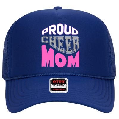 Proud Cheer Mom Squad Tryouts Pom Poms Megaphone Novelty Funny Gift High Crown Mesh Back Trucker Hat