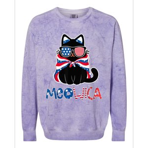 Patriotic Cat Meowica Sunglasses 4th of July Funny Cat Lover Colorblast Crewneck Sweatshirt