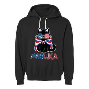 Patriotic Cat Meowica Sunglasses 4th of July Funny Cat Lover Garment-Dyed Fleece Hoodie