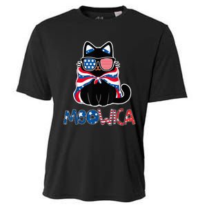 Patriotic Cat Meowica Sunglasses 4th of July Funny Cat Lover Cooling Performance Crew T-Shirt