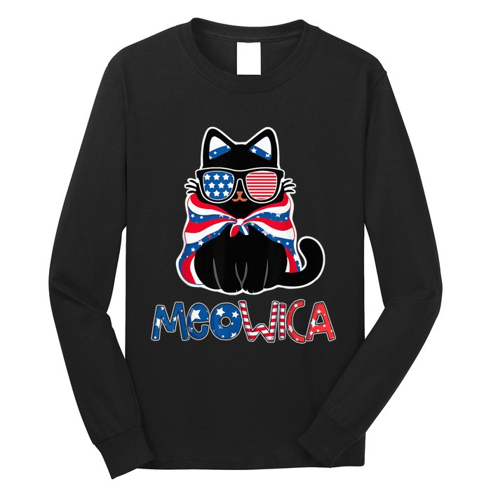 Patriotic Cat Meowica Sunglasses 4th of July Funny Cat Lover Long Sleeve Shirt