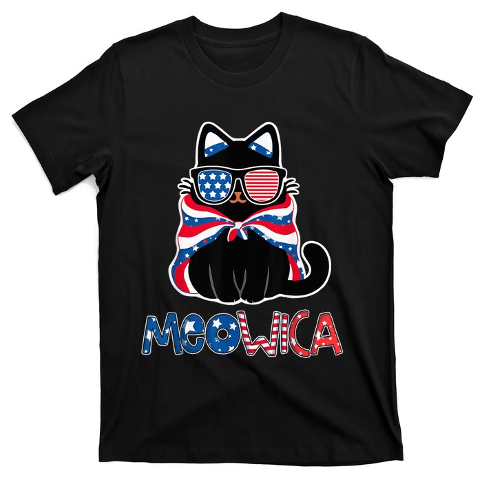 Patriotic Cat Meowica Sunglasses 4th of July Funny Cat Lover T-Shirt