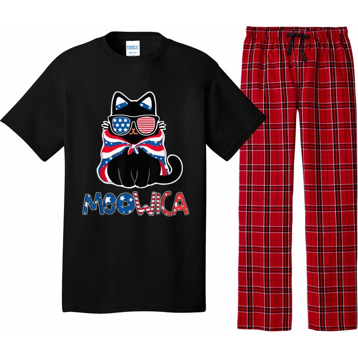 Patriotic Cat Meowica Sunglasses 4th of July Funny Cat Lover Pajama Set