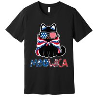 Patriotic Cat Meowica Sunglasses 4th of July Funny Cat Lover Premium T-Shirt