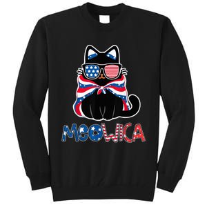 Patriotic Cat Meowica Sunglasses 4th of July Funny Cat Lover Tall Sweatshirt