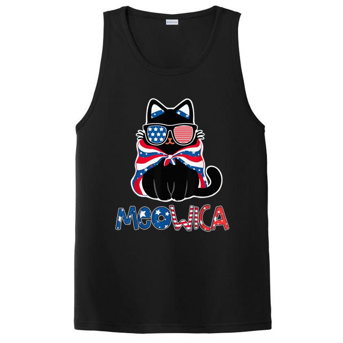 Patriotic Cat Meowica Sunglasses 4th of July Funny Cat Lover PosiCharge Competitor Tank