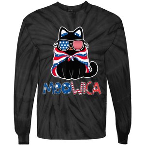 Patriotic Cat Meowica Sunglasses 4th of July Funny Cat Lover Tie-Dye Long Sleeve Shirt