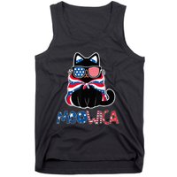 Patriotic Cat Meowica Sunglasses 4th of July Funny Cat Lover Tank Top