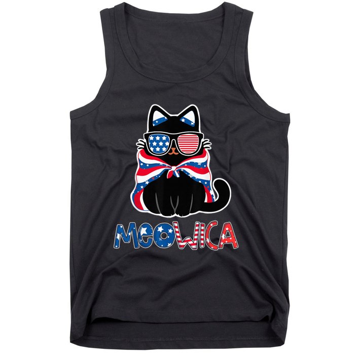 Patriotic Cat Meowica Sunglasses 4th of July Funny Cat Lover Tank Top