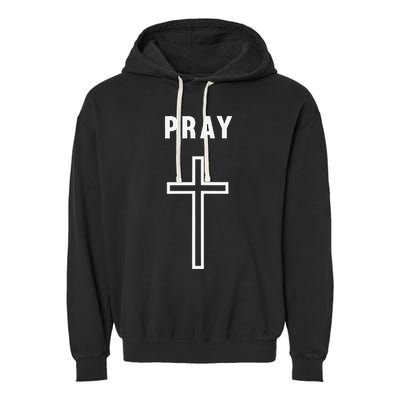 Pray Cross Minimalist Religious Garment-Dyed Fleece Hoodie