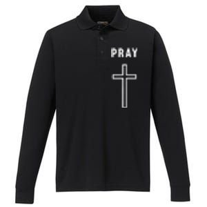 Pray Cross Minimalist Religious Performance Long Sleeve Polo