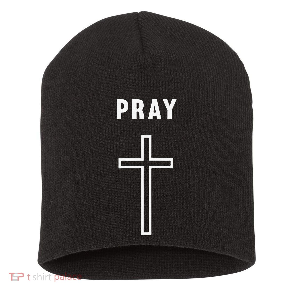 Pray Cross Minimalist Religious Short Acrylic Beanie