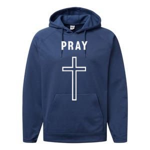 Pray Cross Minimalist Religious Performance Fleece Hoodie