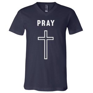 Pray Cross Minimalist Religious V-Neck T-Shirt