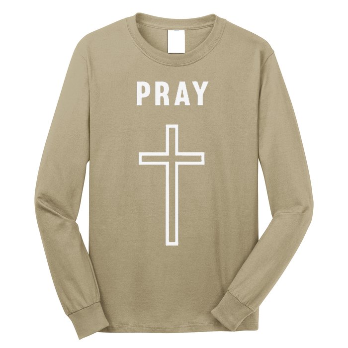 Pray Cross Minimalist Religious Long Sleeve Shirt