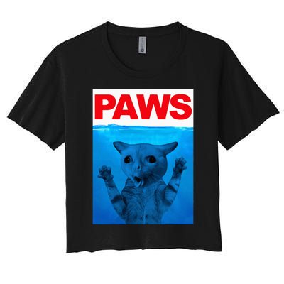 Paws Cat Meme Humor Funny Kitty Lover Funny Cats Dads Mom Women's Crop Top Tee