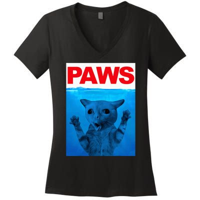 Paws Cat Meme Humor Funny Kitty Lover Funny Cats Dads Mom Women's V-Neck T-Shirt