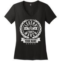 Personalized Custom Name This Legends Is Born In March Women's V-Neck T-Shirt