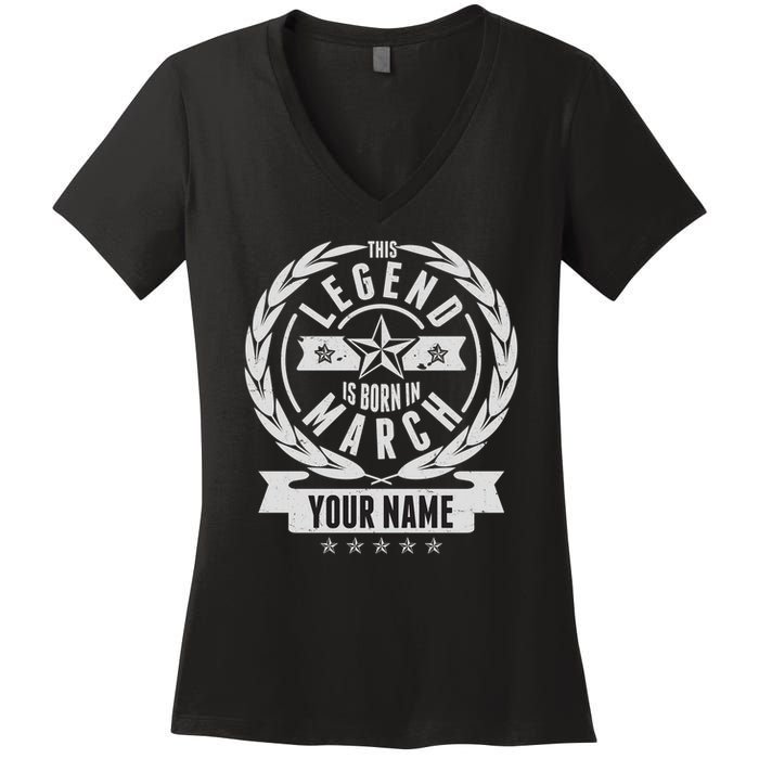 Personalized Custom Name This Legends Is Born In March Women's V-Neck T-Shirt