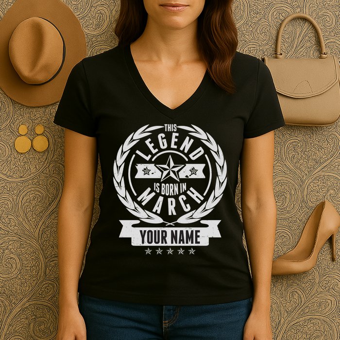 Personalized Custom Name This Legends Is Born In March Women's V-Neck T-Shirt