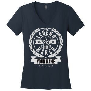 Personalized Custom Name This Legends Is Born In March Women's V-Neck T-Shirt