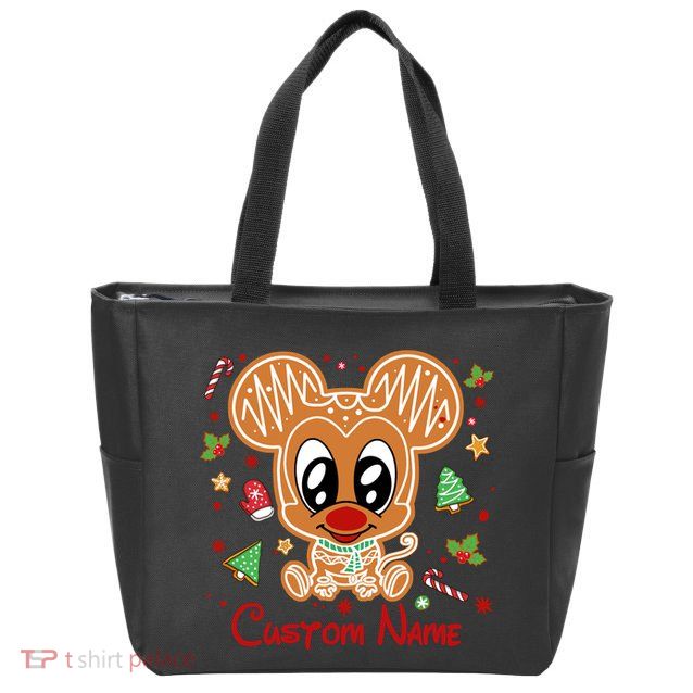 Personalized Custom Name Cute Mouse Christmas Love Mouse Gift Birthday Zip Tote Bag