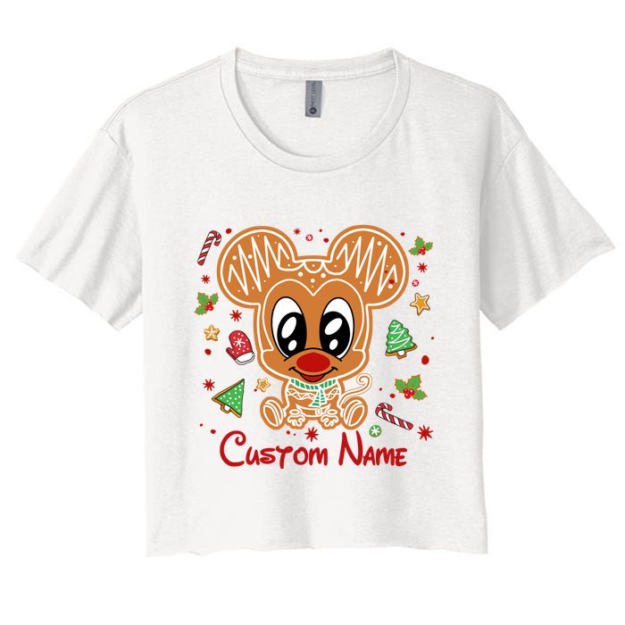 Personalized Custom Name Cute Mouse Christmas Love Mouse Gift Birthday Women's Crop Top Tee
