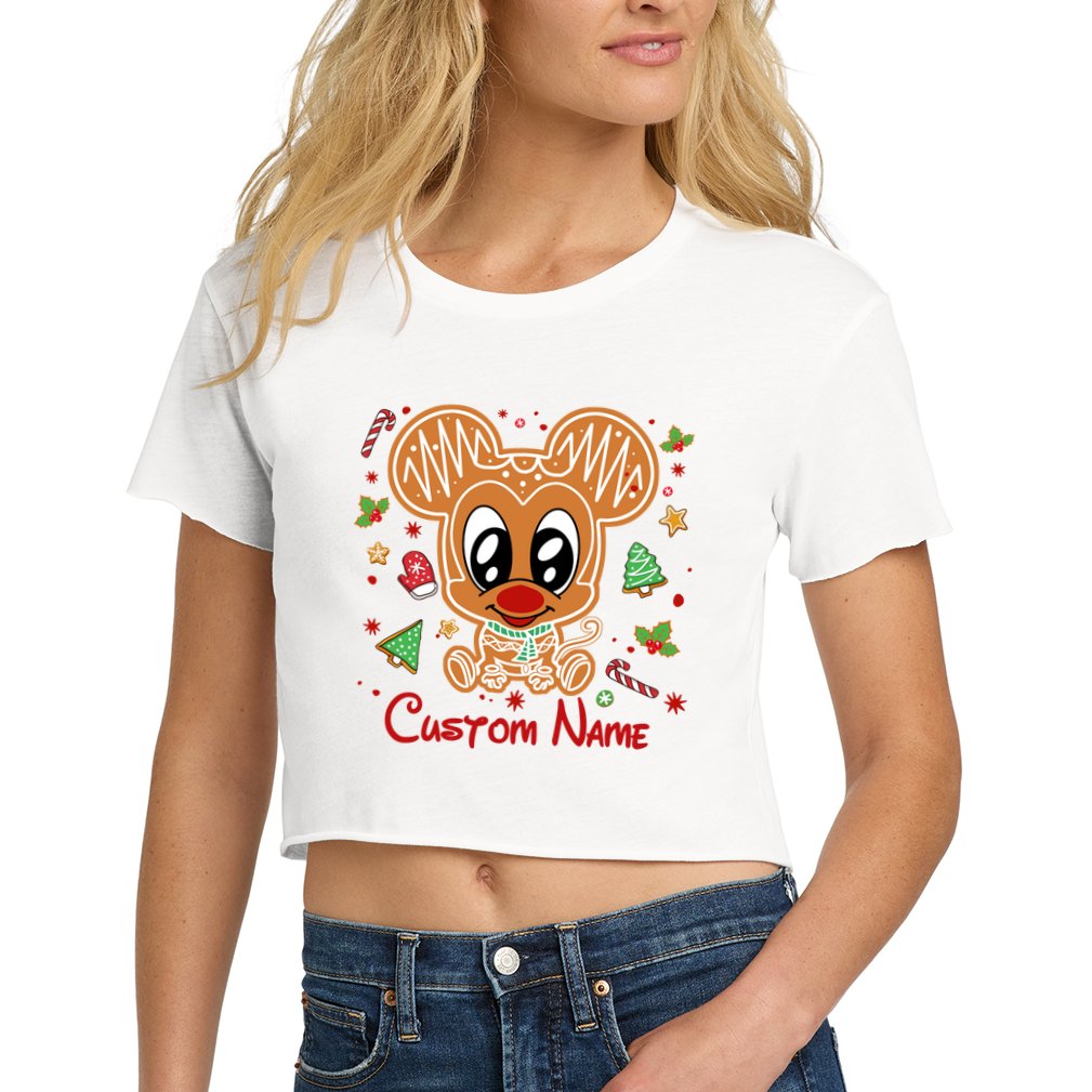 Personalized Custom Name Cute Mouse Christmas Love Mouse Gift Birthday Women's Crop Top Tee