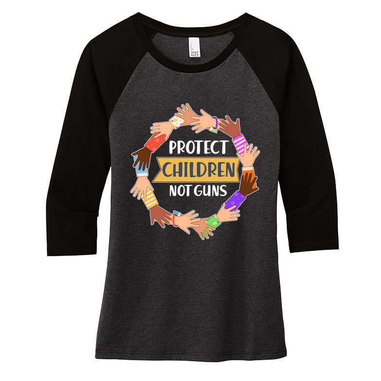 Protect Children Not Guns Women's Tri-Blend 3/4-Sleeve Raglan Shirt