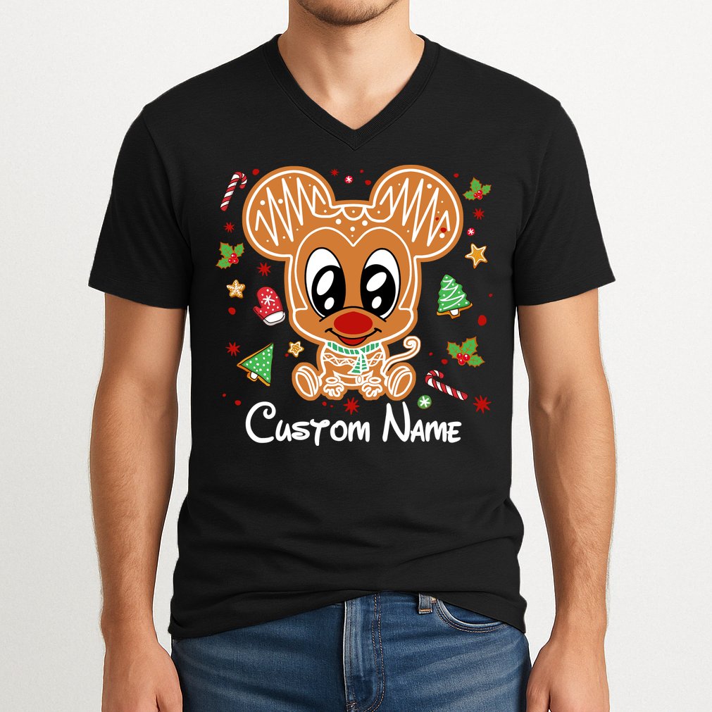Personalized Custom Name Cute Mouse Family Christmas V-Neck T-Shirt