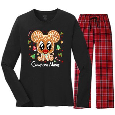 Personalized Custom Name Cute Mouse Family Christmas Women's Long Sleeve Flannel Pajama Set 