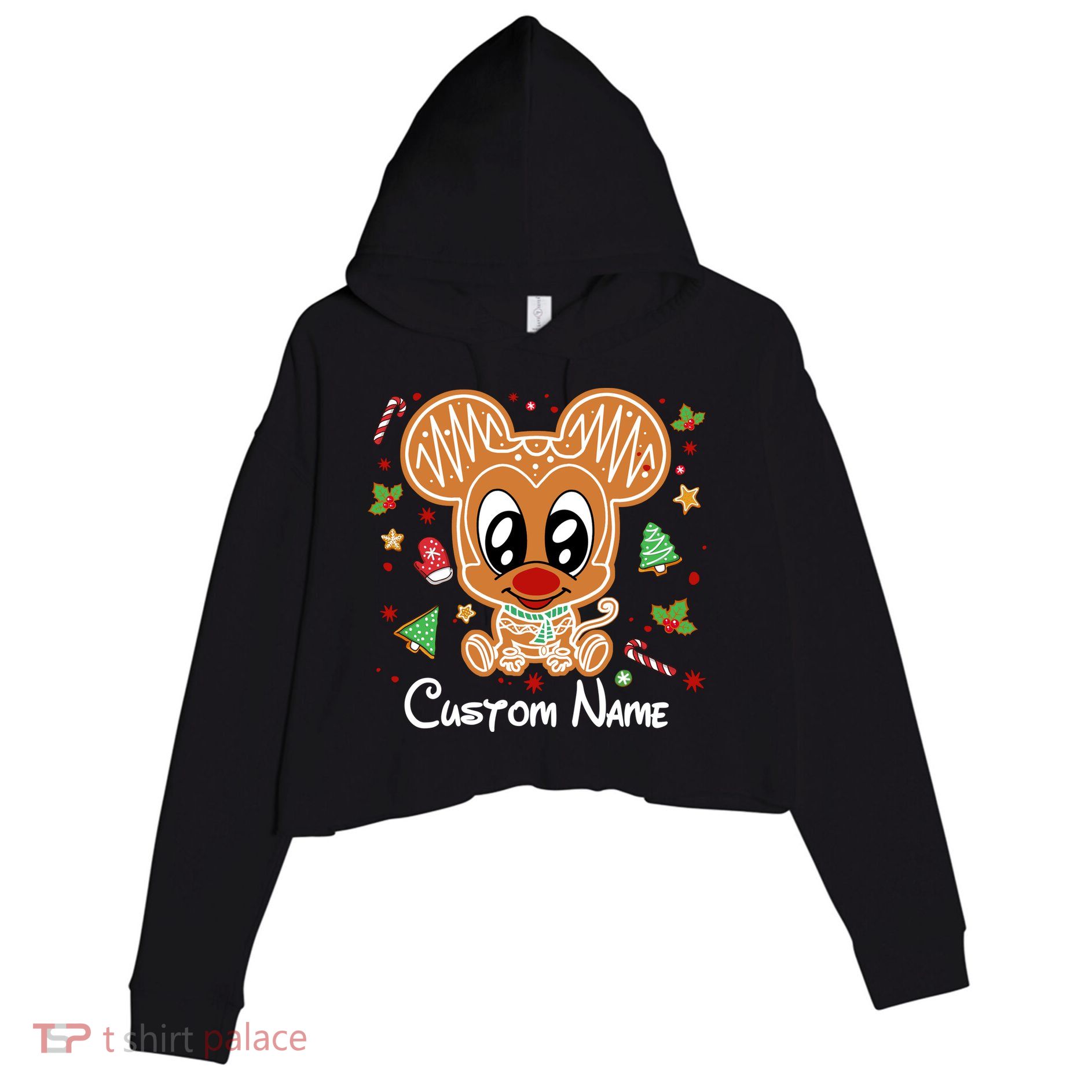 Personalized Custom Name Cute Mouse Family Christmas Crop Fleece Hoodie