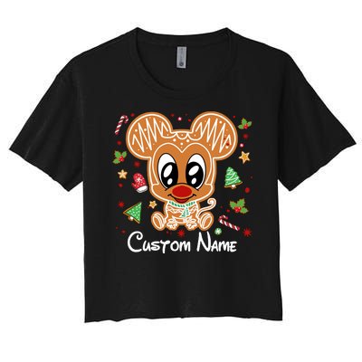 Personalized Custom Name Cute Mouse Family Christmas Women's Crop Top Tee